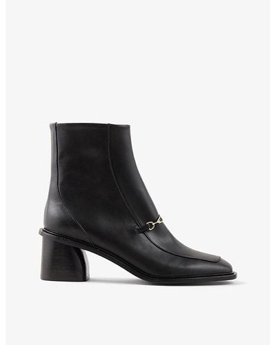 Sandro Amber Square-toe Leather Heeled Ankle Boots - Black