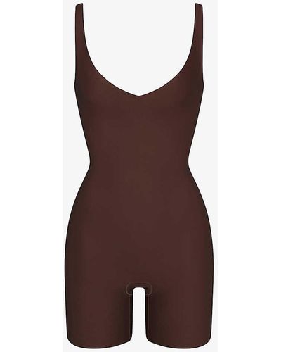 Skims Plunge-neck Fitted Stretch-cotton Body - Brown