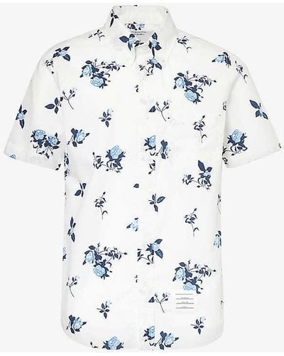 Thom Browne Graphic-print Short-sleeve Cotton-poplin Shirt - White