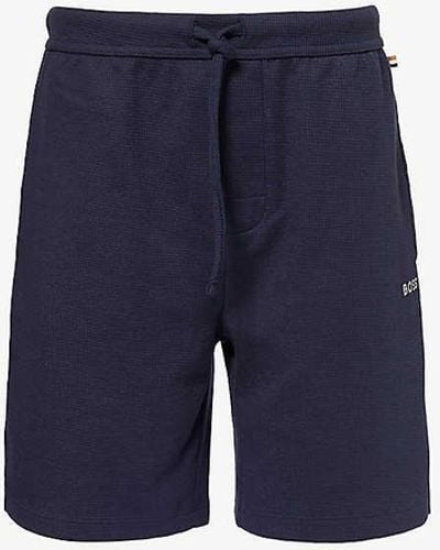 BOSS Embroidered Cotton-blend Stretch-jersey Shorts - Blue