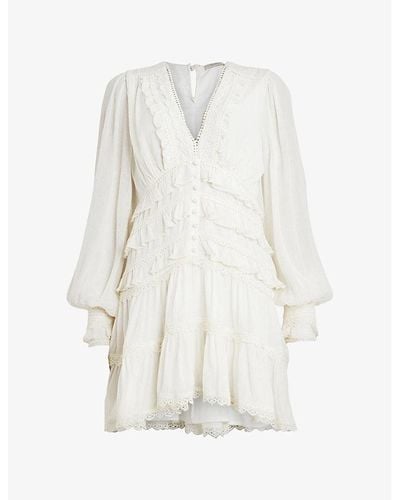 AllSaints Zora Ruffled Woven Mini Dress - White