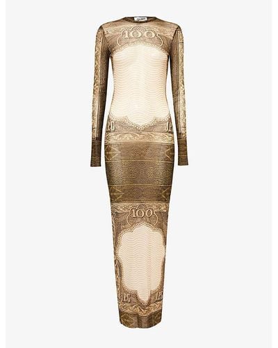 Jean Paul Gaultier Cartouche Abstract-pattern Sheer Mesh Maxi Dress - Natural