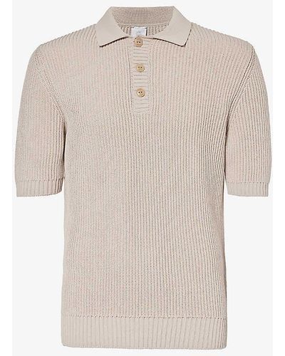 Eleventy Ribbed-trim Regular-fit Cotton-knit Polo Shirt - White