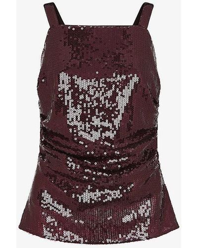 Whistles Sequin-embellished Ruched Stretch-recycled Polyester Cami Top - Red