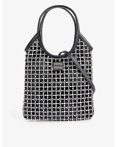 Miu Miu Starlight Rhinestone-embellished Satin Top-handle Bag - Black