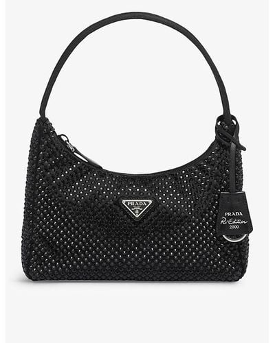 Prada Crystal-embellished Satin Shoulder Bag - Black
