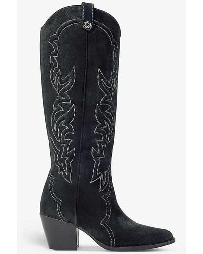 Maje Embroidered Suede Cowboy Boots - Blue