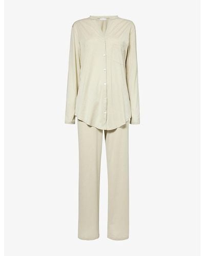 Hanro Deluxe Button-down Cotton Pyjamas - Natural