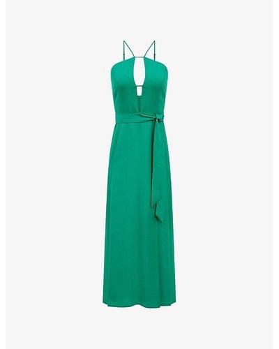 Reiss Arianna Plunge Halter-neck Woven Midi Dress - Green