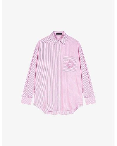 Maje Clover-embroidered Striped Stretch-cotton Shirt - Pink