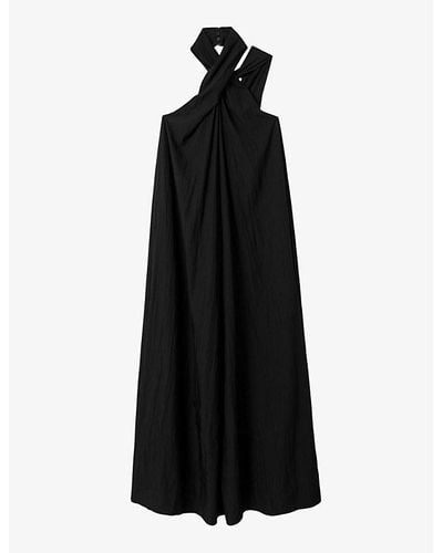 Reiss Phoebe Halter-neck Woven Maxi Dress - Black