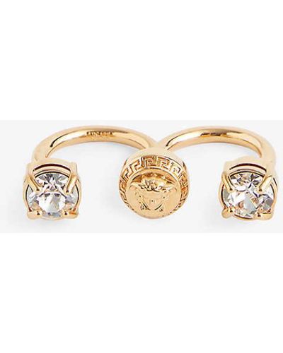 Versace Crystal Medusa Round Gold-toned Metal Cuff Ring - Natural