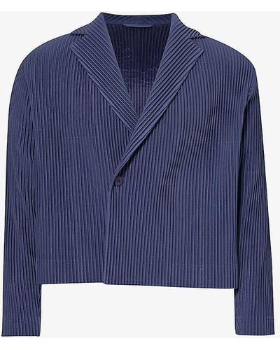 Homme Plissé Issey Miyake Pleated Notched-lapel Regular-fit Knitted Blazer - Blue