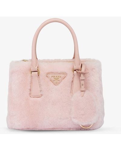 Prada Galleria Mini Shearling Top-handle Bag - Pink