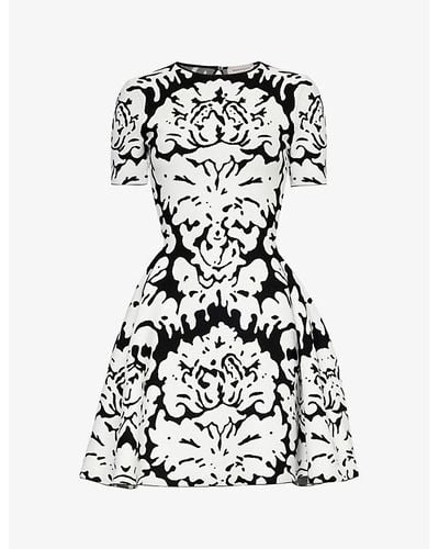 Alexander McQueen Floral-pattern Cut-out-back Stretch-knit Mini Dress - Black