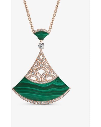 BVLGARI Diva's Dream 18ct Rose-gold, 3.88ct Brilliant-cut Diamond, And Malachite Necklace - Green
