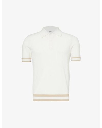 CHE Quinn Stripe-trimmed Knitted Polo Shirt - White
