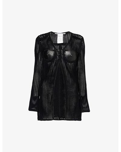 Alexander Wang Contrast-panel V-neck Leather And Knitted Cardigan - Black