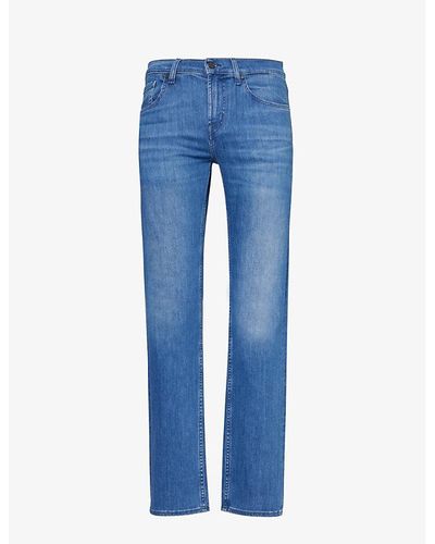 7 For All Mankind Slimmy Luxe Straight-leg Mid-rise Stretch Denim-blend Jeans - Blue