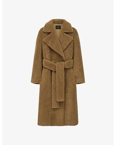 JOSEPH Cabanis Belted Camel And Silk Coat - Natural