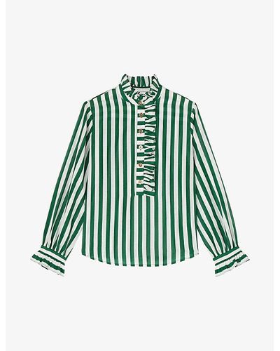 LK Bennett Camille Stripe-pattern Regular-fit Silk And Cotton-blend Shirt - Green