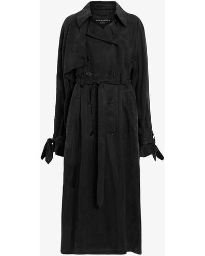 AllSaints Kikki Belted Oversized Woven Trench Coat X - Black