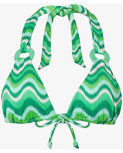 Seafolly Wave Graphic-pattern Bikini Top - Green