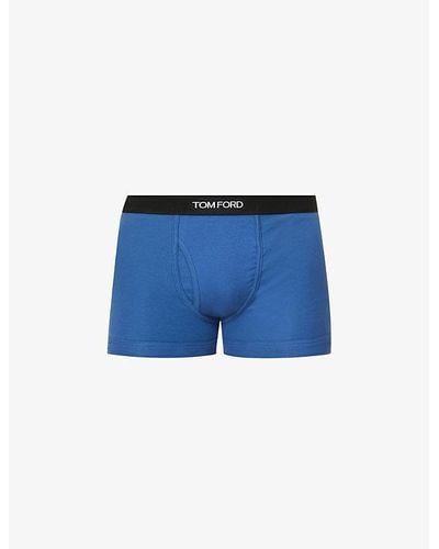Tom Ford Logo-waistband Mid-rise Stretch-cotton Boxer - Blue