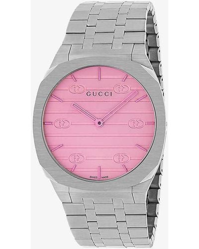 Gucci Ya163410 25h Stainless Steel Quartz Watch - Pink