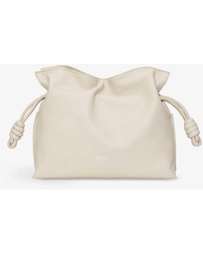 Loewe Flamenco Logo-embossed Knotted Leather Clutch Bag - Natural