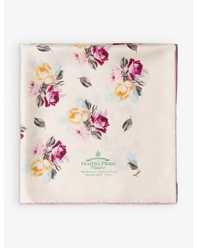 Prada Floral-print Branded Silk-twill Scarf - Pink