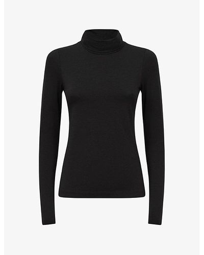 Reiss Piper Roll Neck Stretch-woven Top - Black