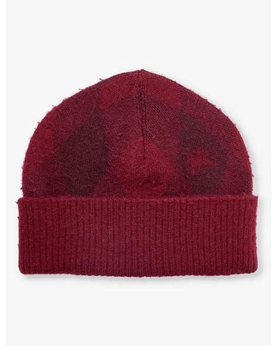 Burberry Argyle Check-pattern Wool-knit Beanie - Red