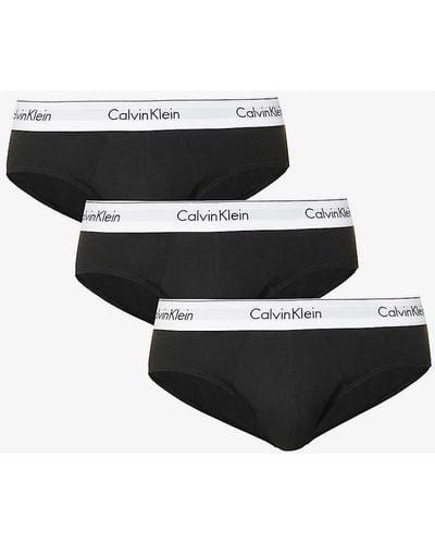Calvin Klein Logo-waistband Pack Of Three Stretch-cotton Briefs - Black