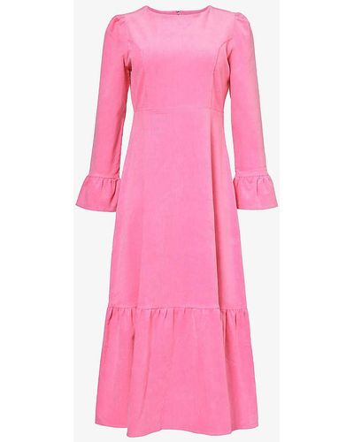Aspiga Victoria Flared-cuff Stretch-cotton Midi Dress - Pink