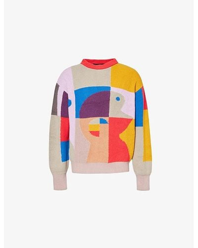 Kidsuper Bauhaus Abstract-print Cotton-knit Sweater X - Blue