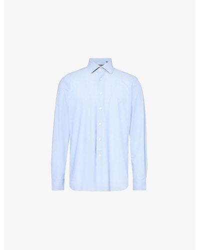 Corneliani Brand-patch Regular-fit Stretch-woven Shirt - Blue
