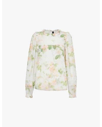 Needle & Thread Immortal Rose Floral-print Woven Blouse - White