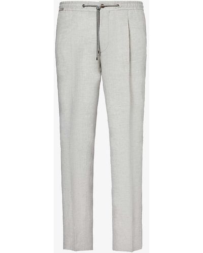 Corneliani Drawstring-waist Tapered-leg Linen Trousers - Grey