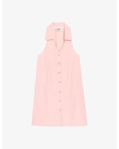 Claudie Pierlot Riyu V-neck Linen-blend Mini Dress - Pink