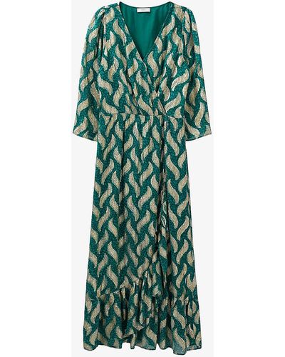 IKKS Paisley-print Metallic-knit Midi Dress - Green