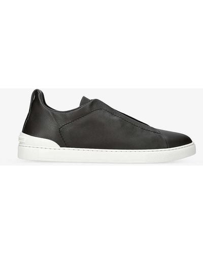 Zegna Leather Triple Stitchtm Trainers - Black