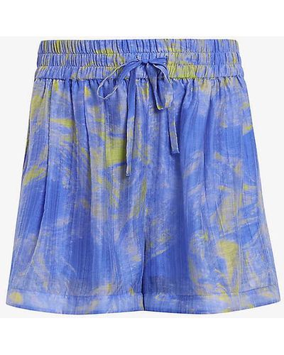 AllSaints Isla Graphic-print High-rise Woven Shorts - Blue