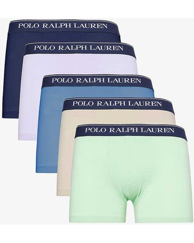 Polo Ralph Lauren Logo-waistband Pack Of Five Stretch-cotton Trunk - Blue