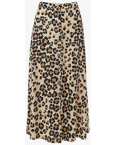 Whistles Leopard-print Button-through Woven Midi Skirt - White
