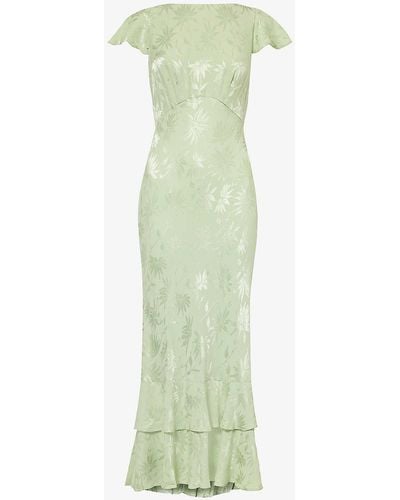 RIXO London Liberty Floral-jacquard Layered-hem Woven Maxi Dress - Green