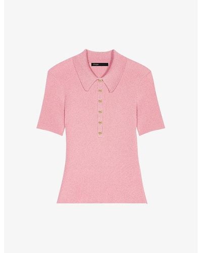 Maje Short-sleeved Stretch-woven Knitted Polo Shirt - Pink