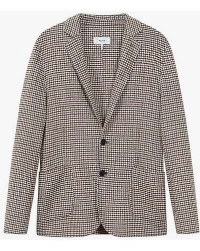 Reiss Flutter Check-pattern Wool-blend Blazer - Grey