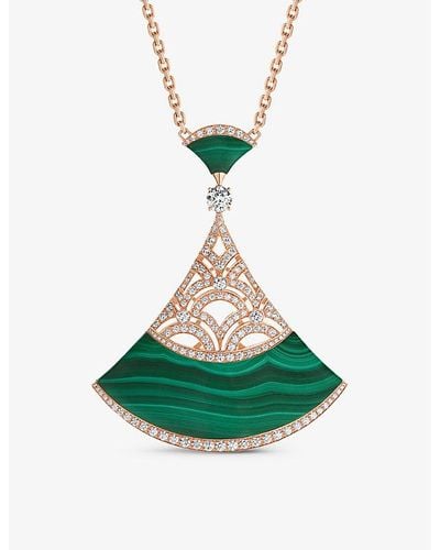 BVLGARI Diva's Dream 18ct Rose-gold, 3.88ct Brilliant-cut Diamond, And Malachite Necklace - Green