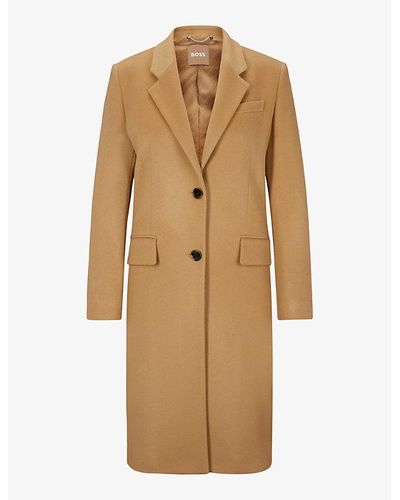 BOSS Notch-lapel Wool And Cashmere-blend Coat - Natural